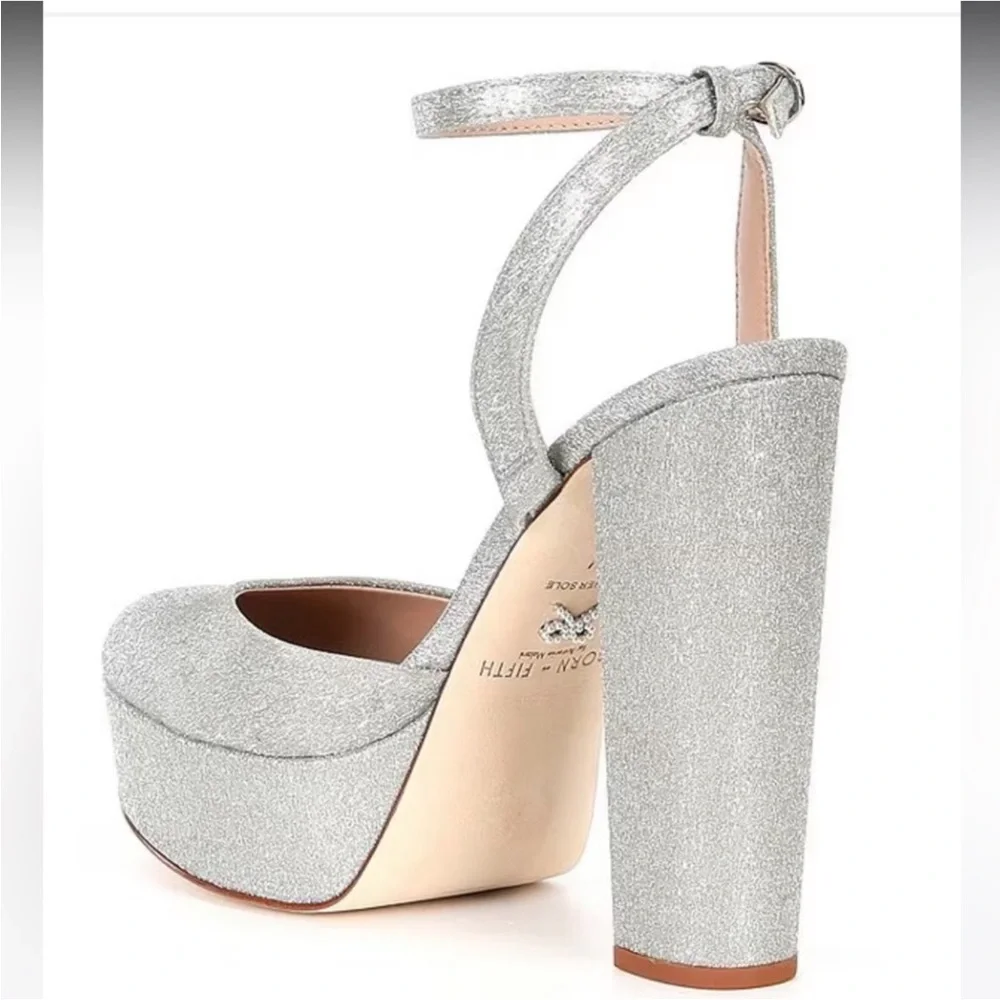 NEW Antonio Melani X Born on Fifth “Liv” Silver Metallic Glitter Platform Pumps